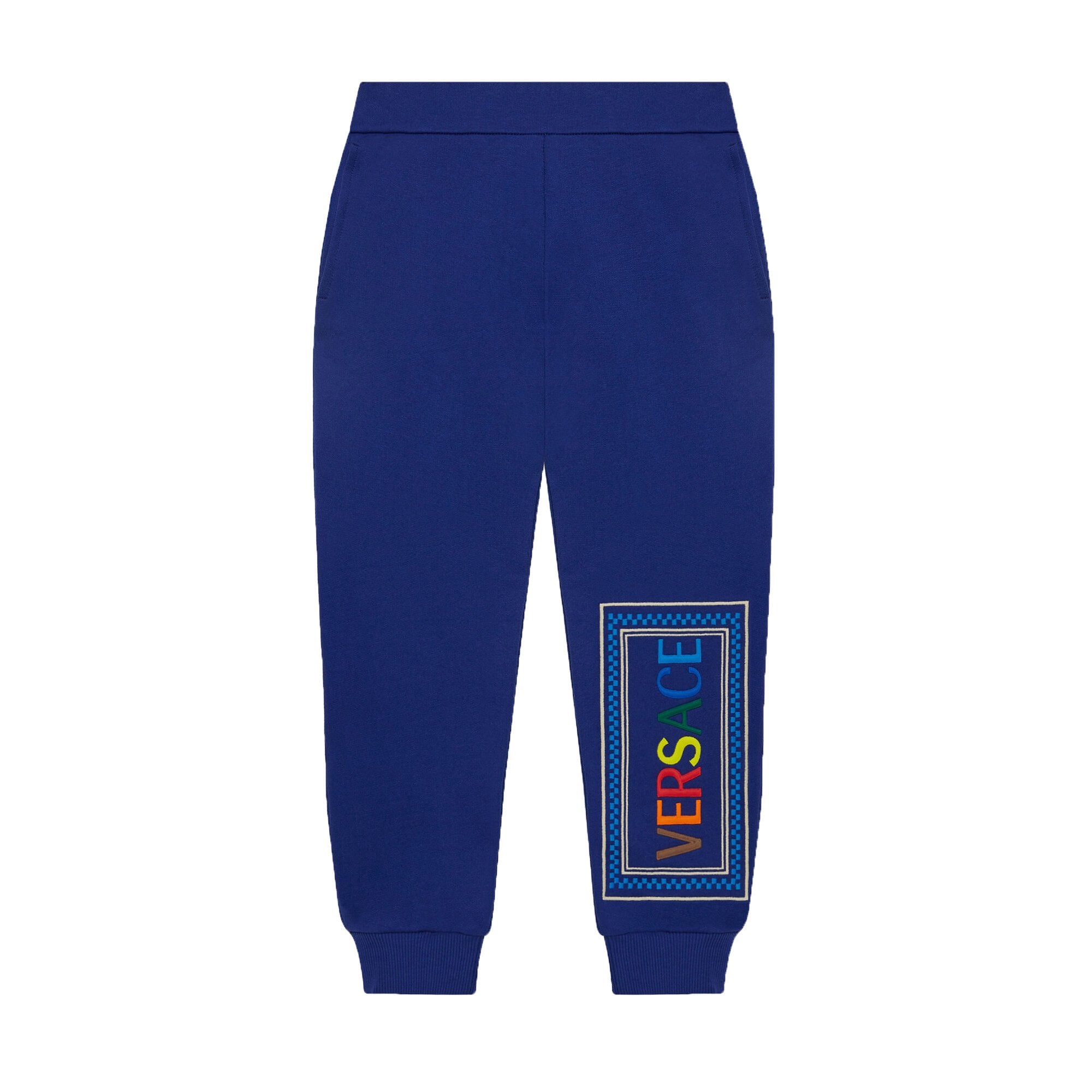 Versace Boys Cotton Logo Joggers Blue