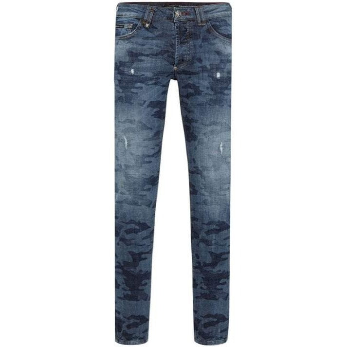 Philipp Plein Men&#39;s Camo Straight Cut Jeans Blue