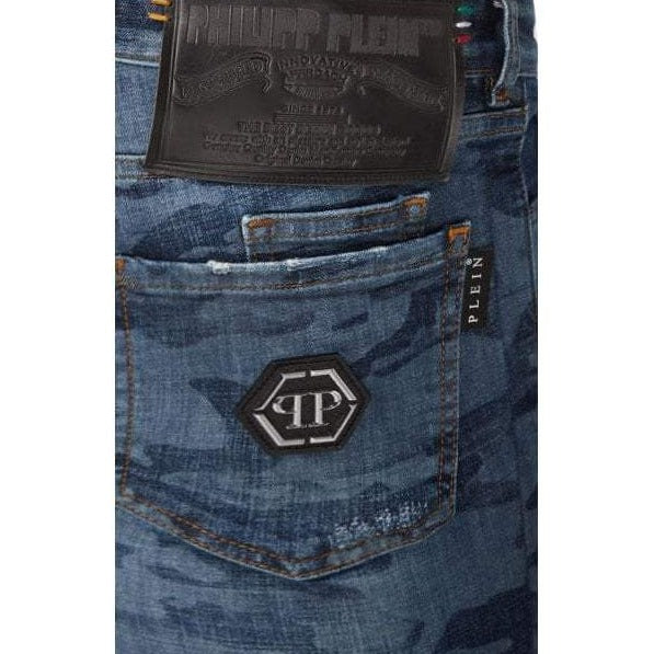 Philipp Plein Men&#39;s Camo Straight Cut Jeans Blue