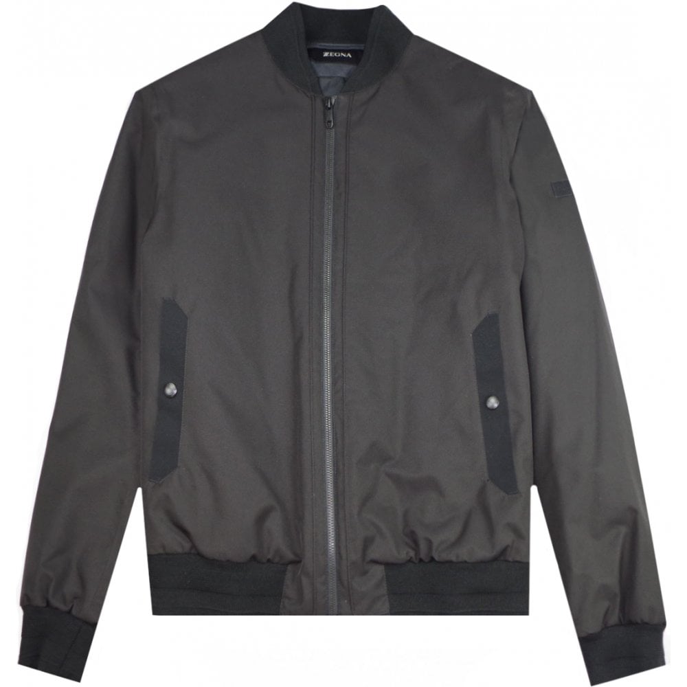 Z Zegna Men&#39;s Cotton Zipped-Up Bomber Jacket Black