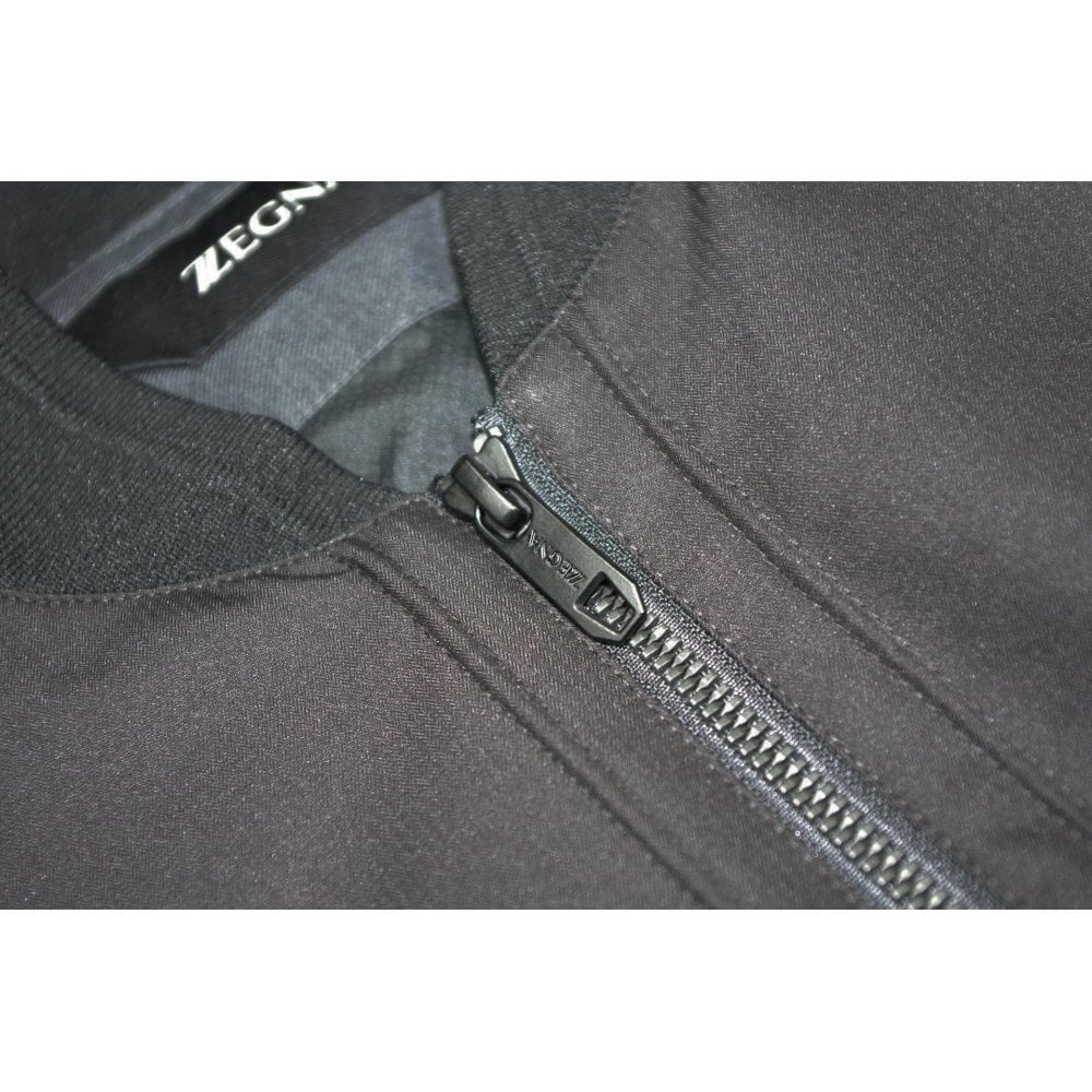 Z Zegna Men&#39;s Cotton Zipped-Up Bomber Jacket Black