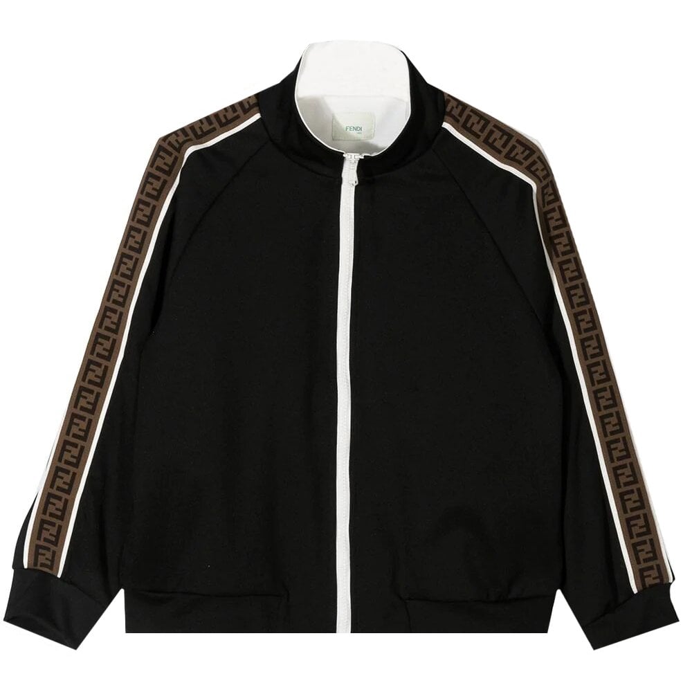 Fendi Boys Tape Logo Zip Top Black