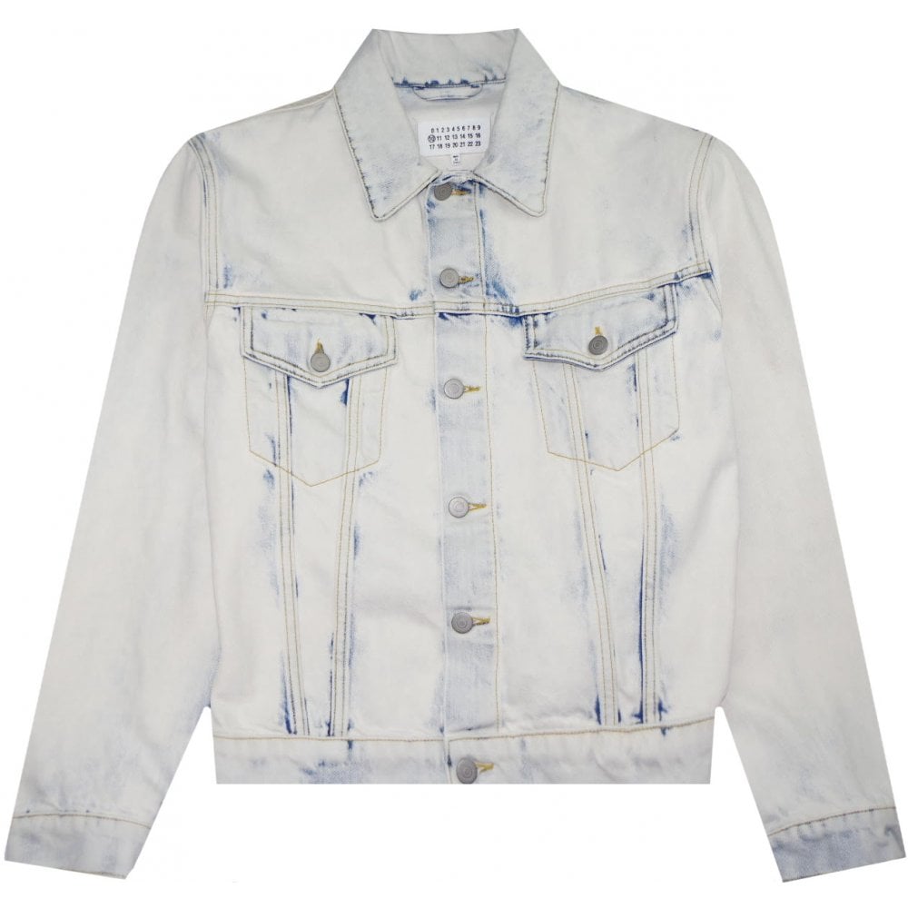 Maison Margiela Men&#39;s Bleach-Wash Denim Jacket White
