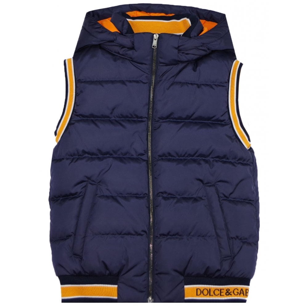 Dolce &amp; Gabbana Boys Nylon Hooded Gilet Navy