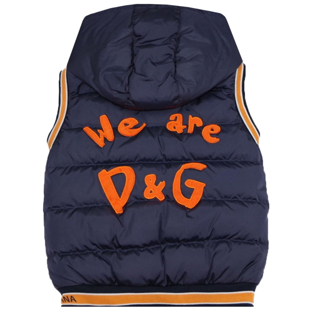 Dolce &amp; Gabbana Boys Nylon Hooded Gilet Navy