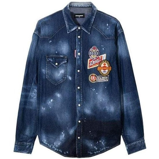 Dsquared2 Boys Badge Denim Shirt Blue