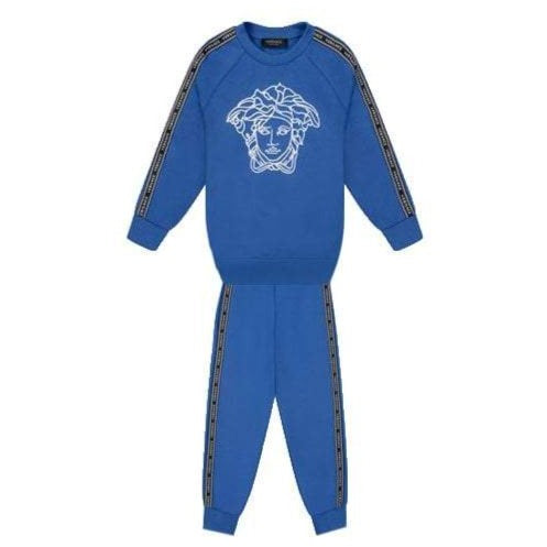 Versace Boys Tape Logo Tracksuit Blue