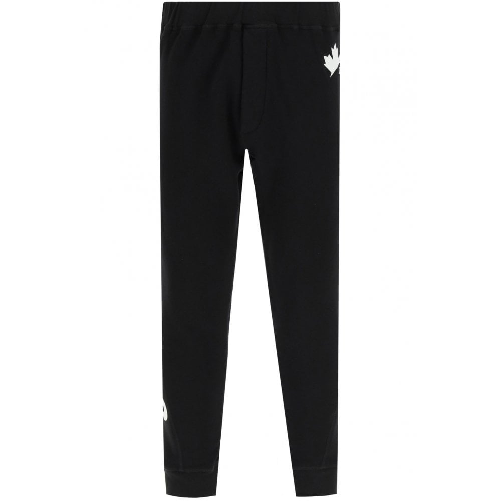 Dsquared2 Men&#39;s Leaf Print Cotton Jersey Sweatpants Black