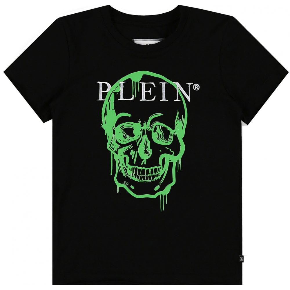 Philipp Plein Boy&#39;s Green Skull T-Shirt Black