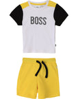 Hugo Boss Boys T-shirt And Shorts 2 Piece Set White & Yellow