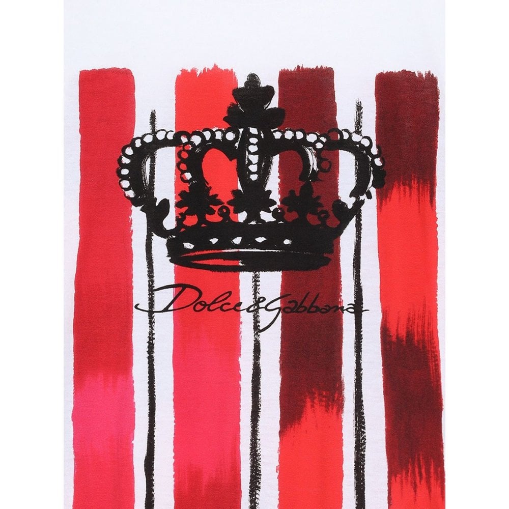 Dolce &amp; Gabbana Boys Red Stripe Crown T-Shirt White