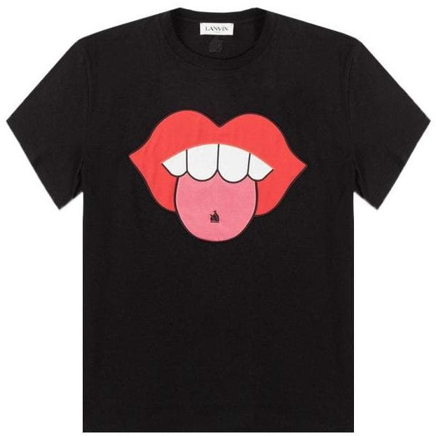 Lanvin Men&#39;s Applied Artwork Mouth T-Shirt Black