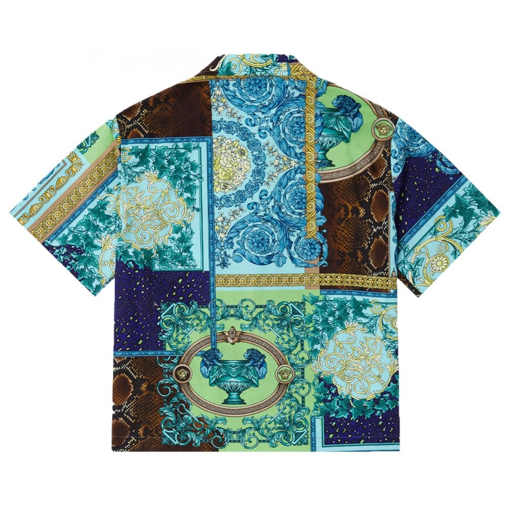 Versace Boys Barocco Patchwork Print Shirt Blue