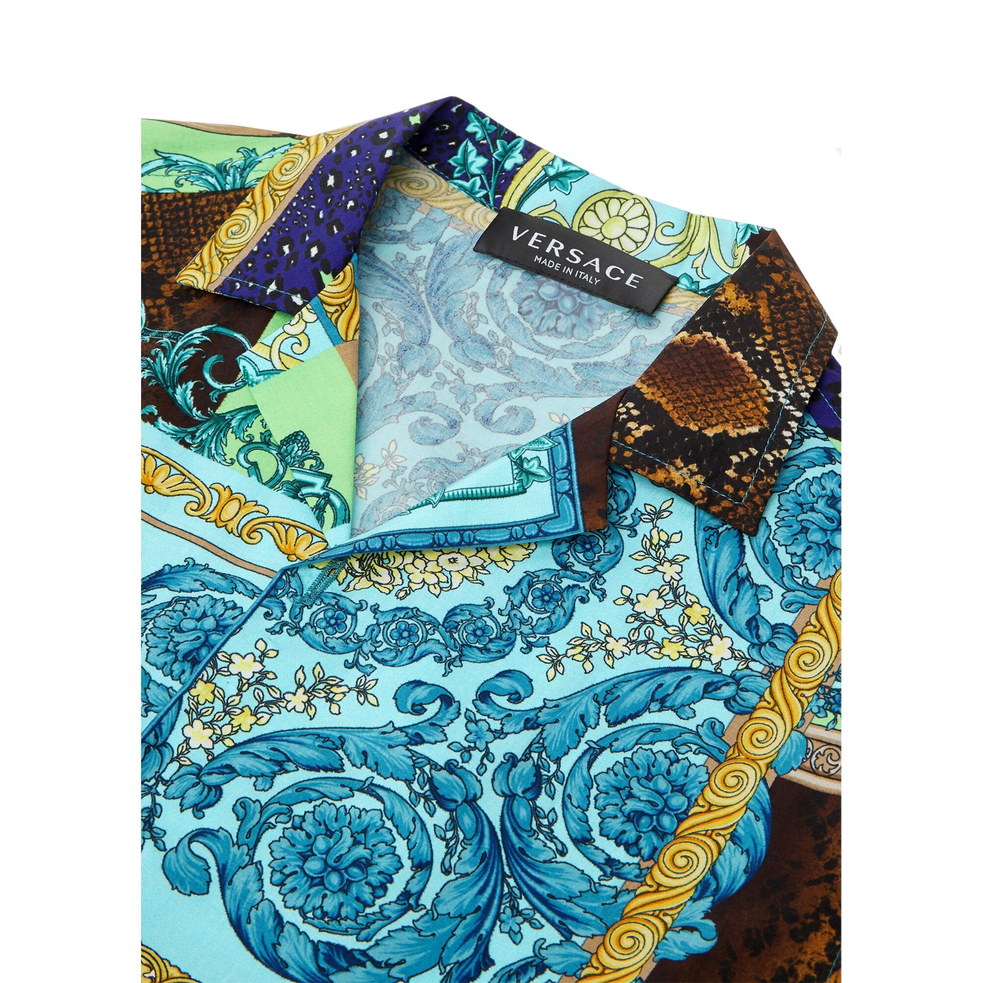 Versace Boys Barocco Patchwork Print Shirt Blue