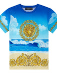 Versace Boys Medusa Beach Print T-Shirt Blue