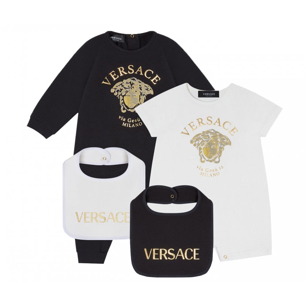 Versace Baby Boys Medusa Logo Bib &amp; Shirt Set White &amp; Black