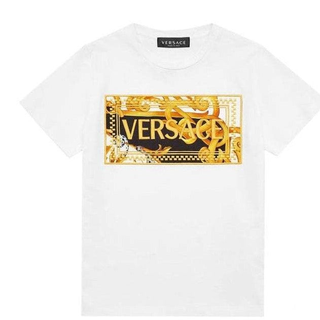 Versace Boys Logo Embroidered T-Shirt White