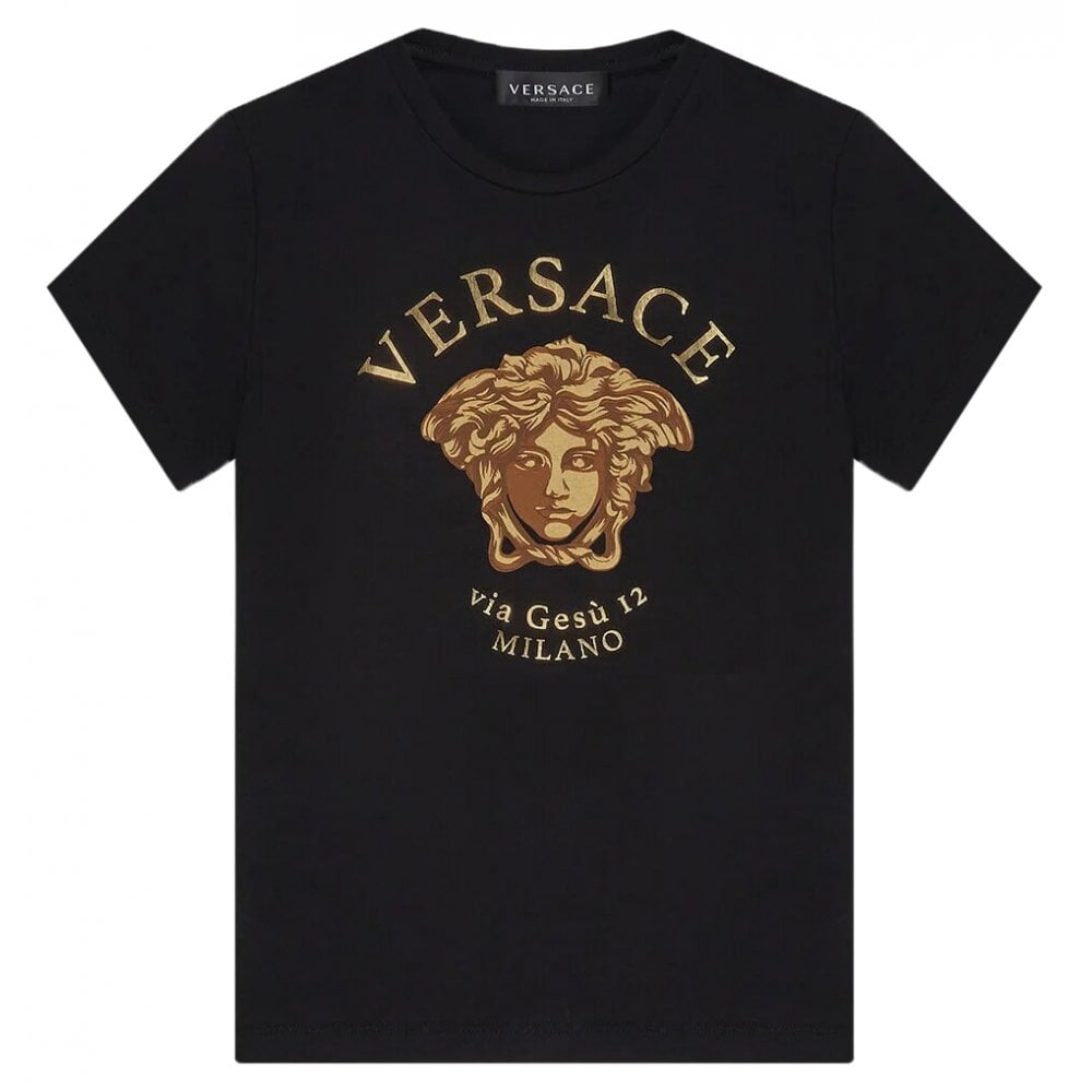 Versace Boys Golden Medusa Logo T-Shirt Black