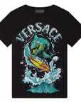 Versace Boys Shark Surf Print T-Shirt Black