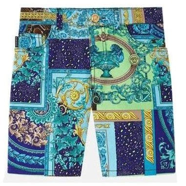 Versace Boys Barocco Patchwork Shorts Blue