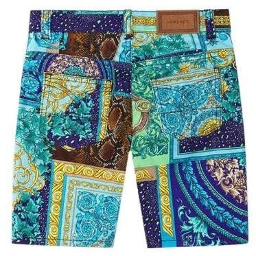 Versace Boys Barocco Patchwork Shorts Blue