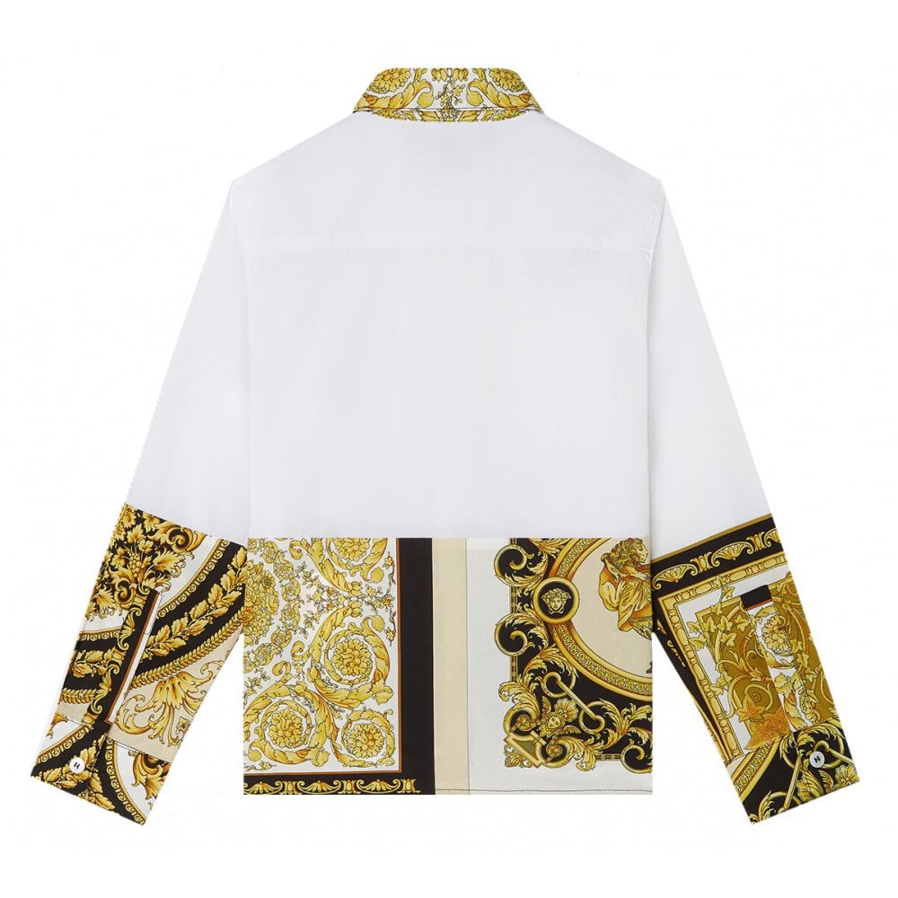 Versace Boys Barocco Mosaic Kids Accent Shirt White &amp; Gold