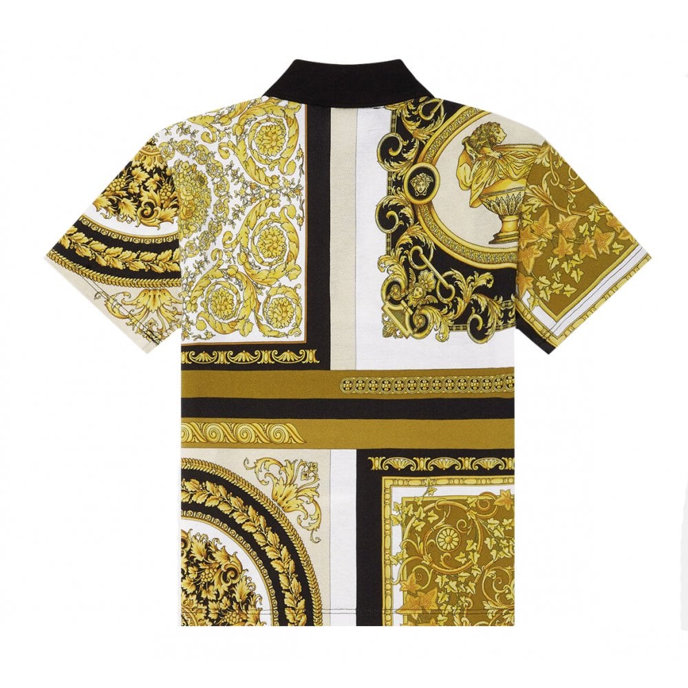 Versace Boys Barocco Mosaic Print Polo Shirt Gold