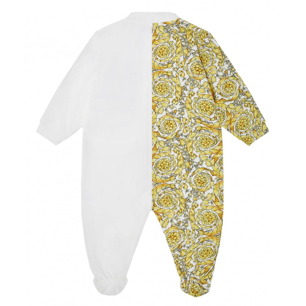 Versace Baby Boys Barocco Print Baby-Grow White &amp; Gold