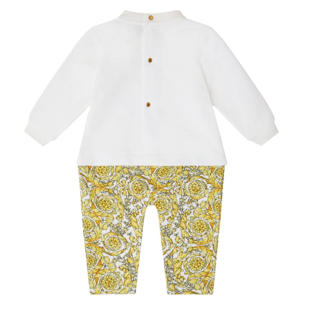 Versace Boys Barocco Print Baby-Grow White &amp; Gold
