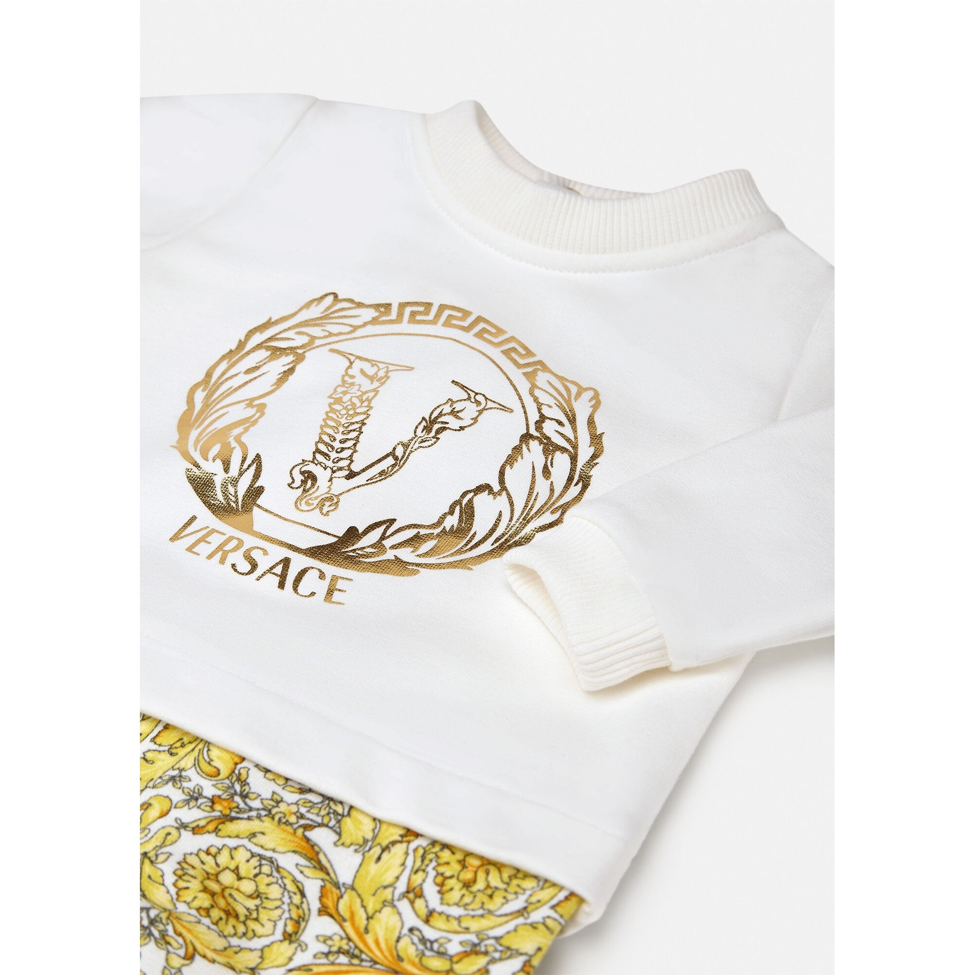 Versace Boys Barocco Print Baby-Grow White &amp; Gold