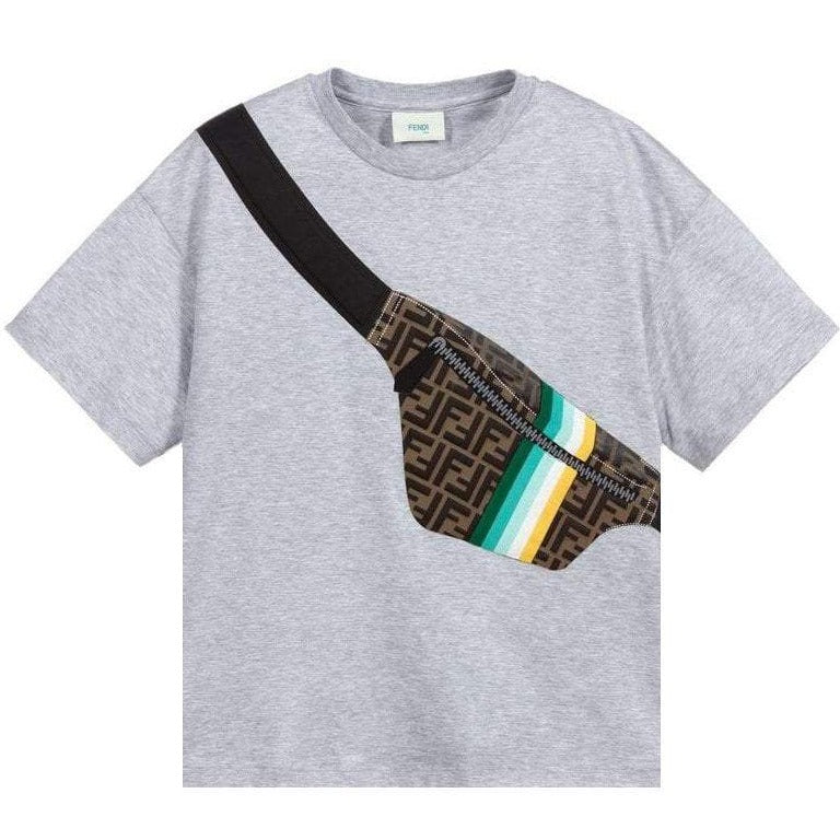 Fendi Boys T-shirt Pouch Print Grey