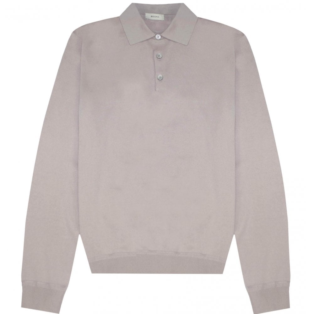 Z Zegna Men&#39;s Long-Sleeved Polo Shirt Grey
