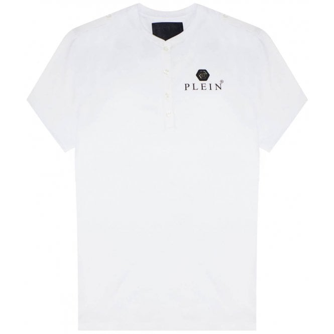 Philipp Plein Men&#39;s Logo Plaque Henley T-Shirt White