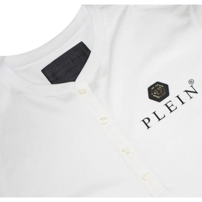 Philipp Plein Men&#39;s Logo Plaque Henley T-Shirt White