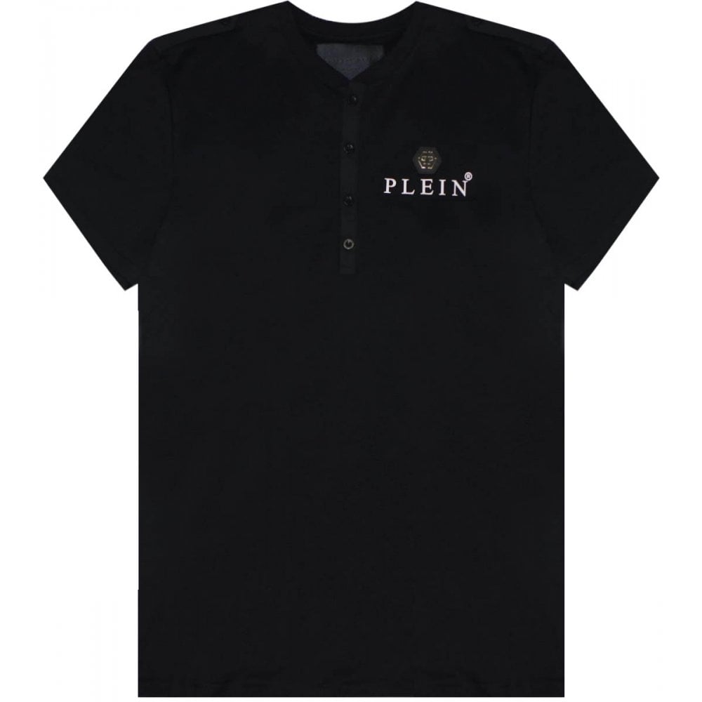 Philipp Plein Men&#39;s Logo Plaque Henley T-Shirt Black
