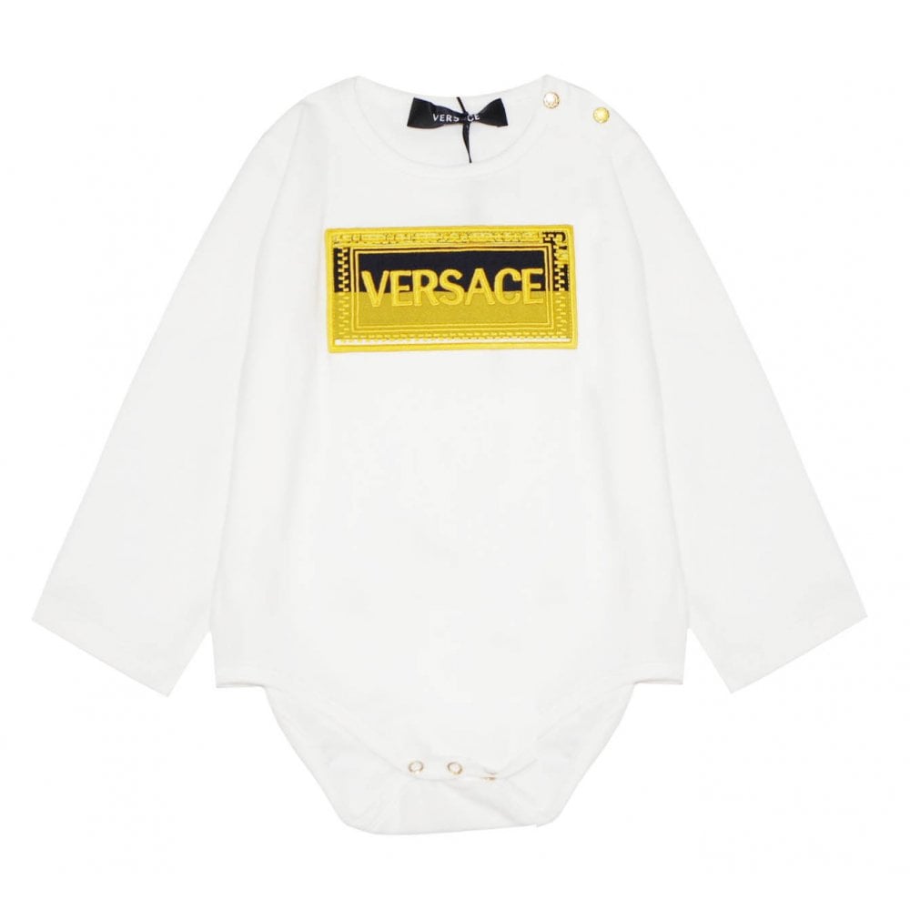 Versace Baby Boys Barocco Logo Print Romper White