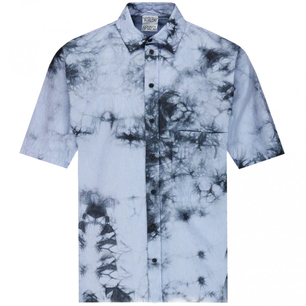 Marcelo Burlon Men&#39;s Tie Dye Striped Shirt Blue