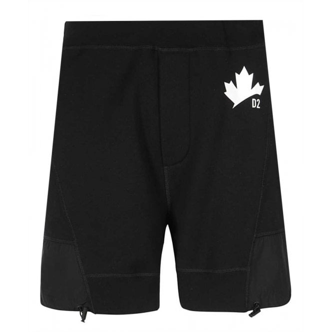 Dsquared2 Men&#39;s Black Maple Leaf Print Jersey Sweat Shorts