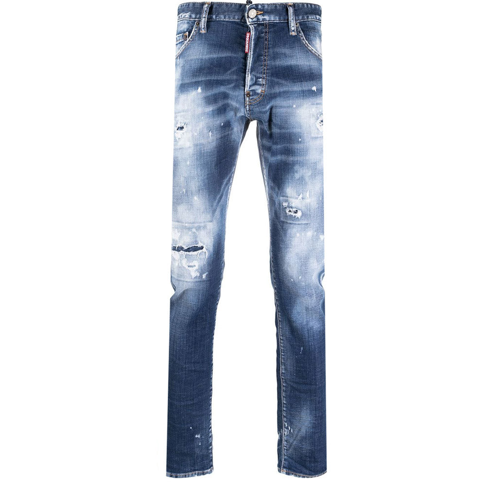 Dsquared2 Men&#39;s Bleach Wash Mid-Rise Skinny Jeans Blue