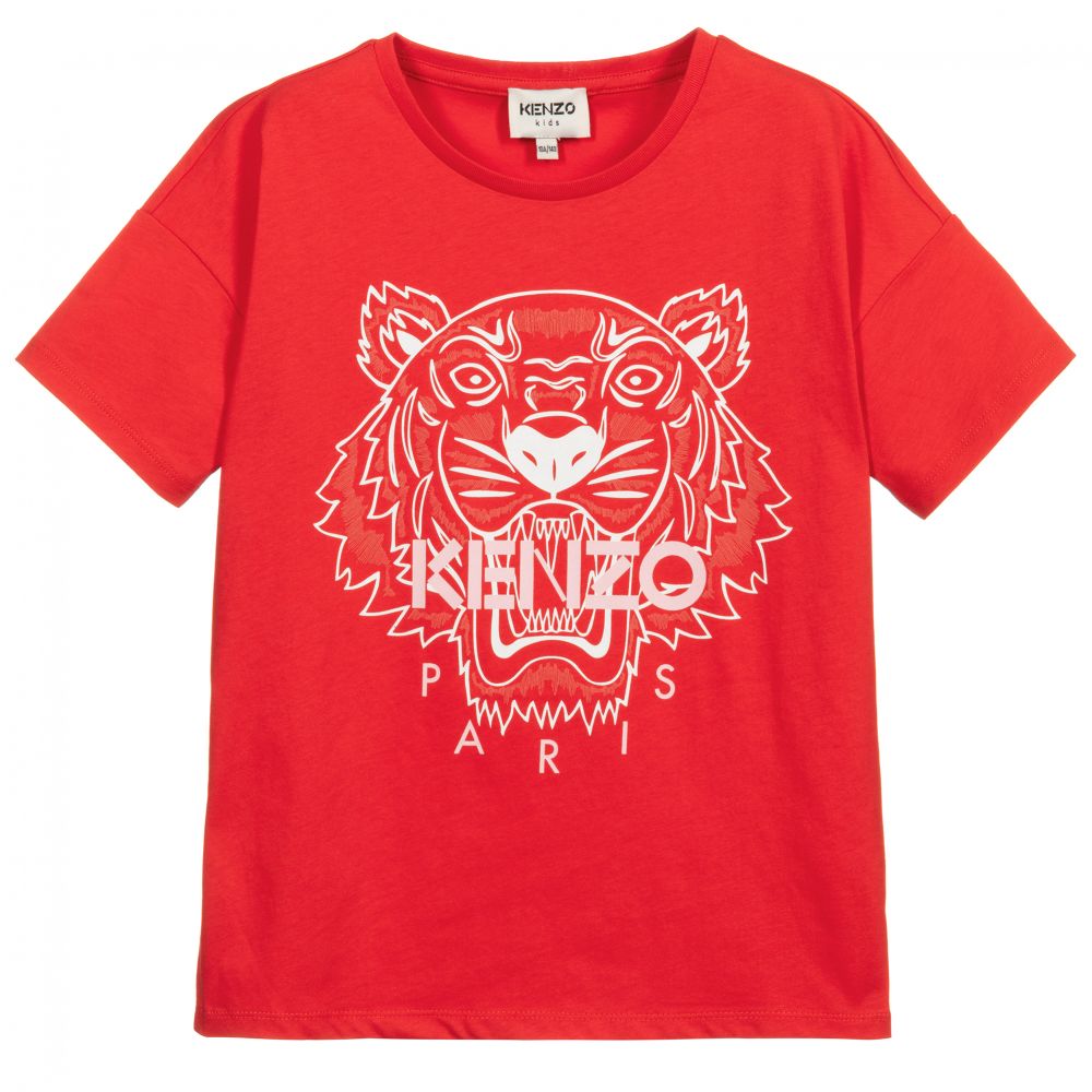 Kenzo Girls Tiger Logo T-Shirt Red