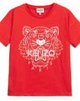 Kenzo Girls Tiger Logo T-Shirt Red