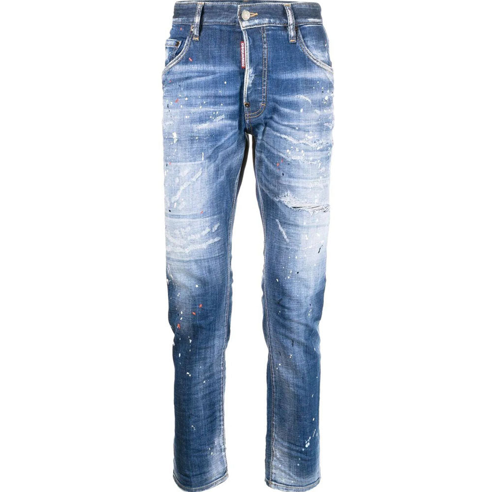 Dsquared2 Men&#39;s Paint Splatter Distressed Jeans Blue