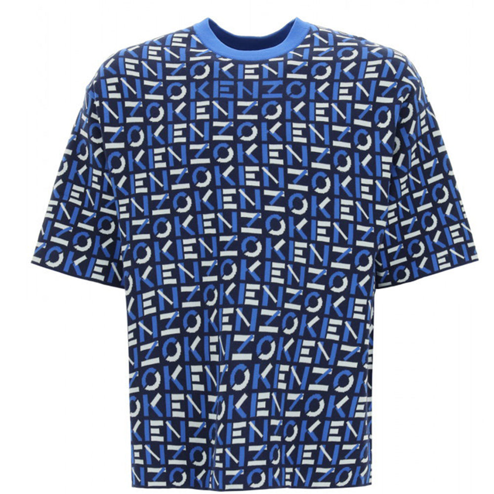 Kenzo Mens Monogram Print Oversized T-shirt Blue