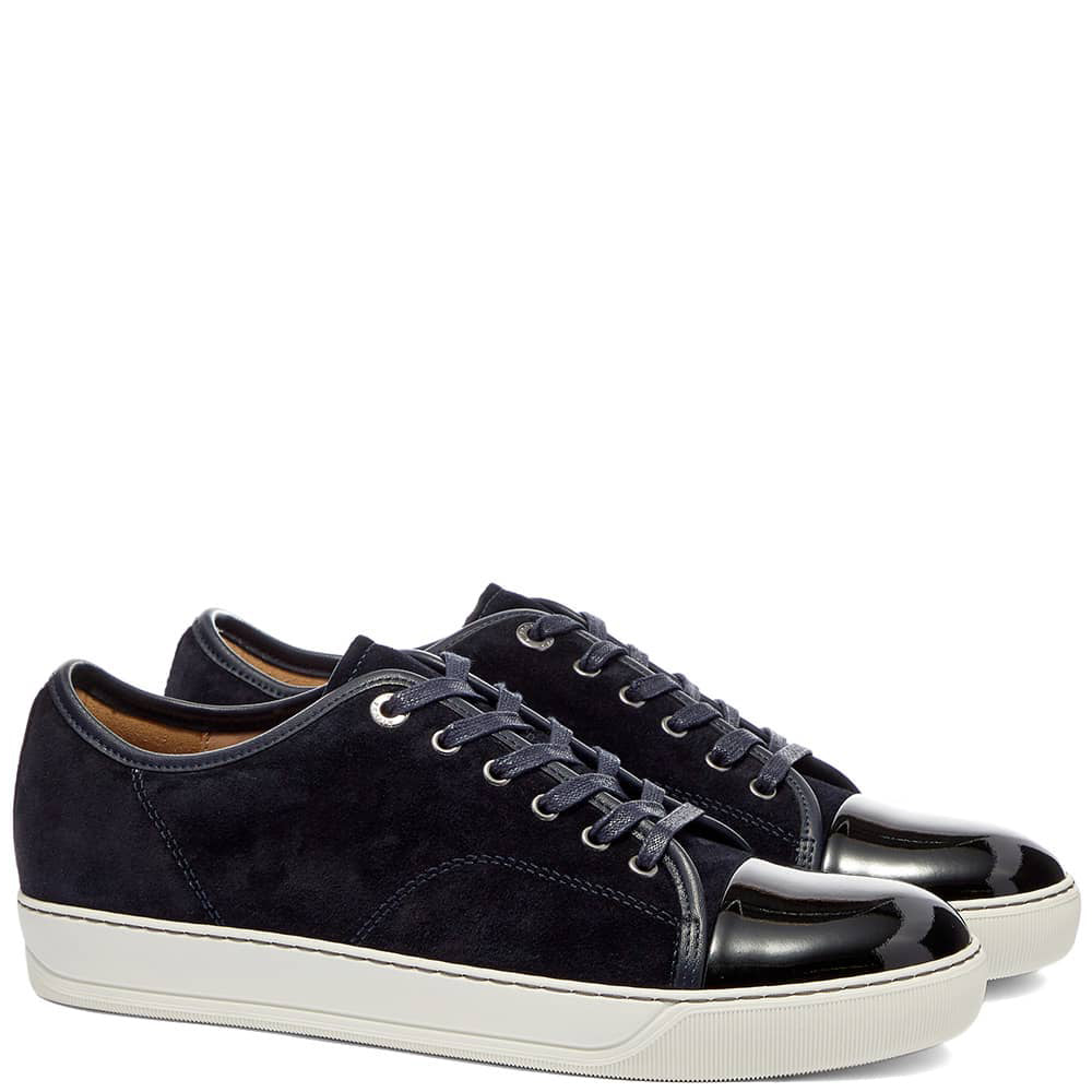 Lanvin Men&#39;s Suede And Patent Low Top Sneakers Navy