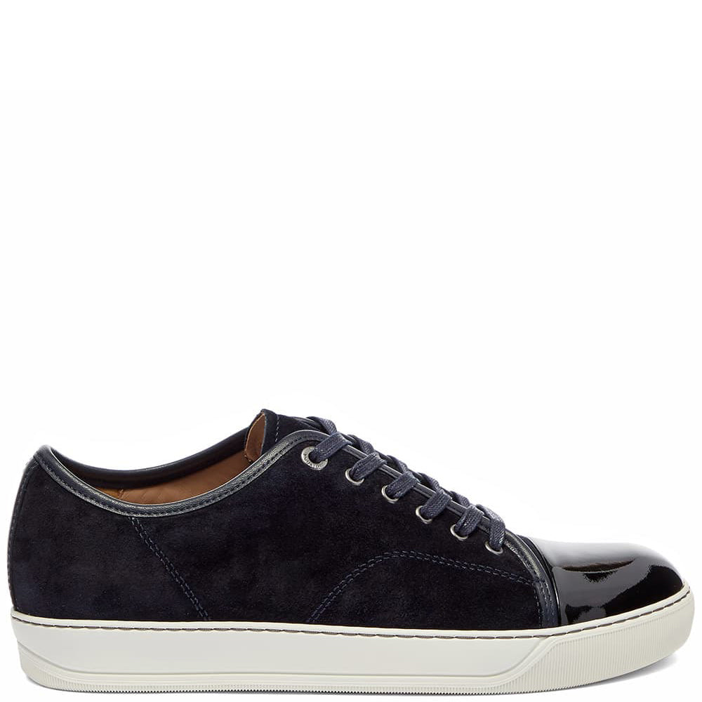 Lanvin Men&#39;s Suede And Patent Low Top Sneakers Navy