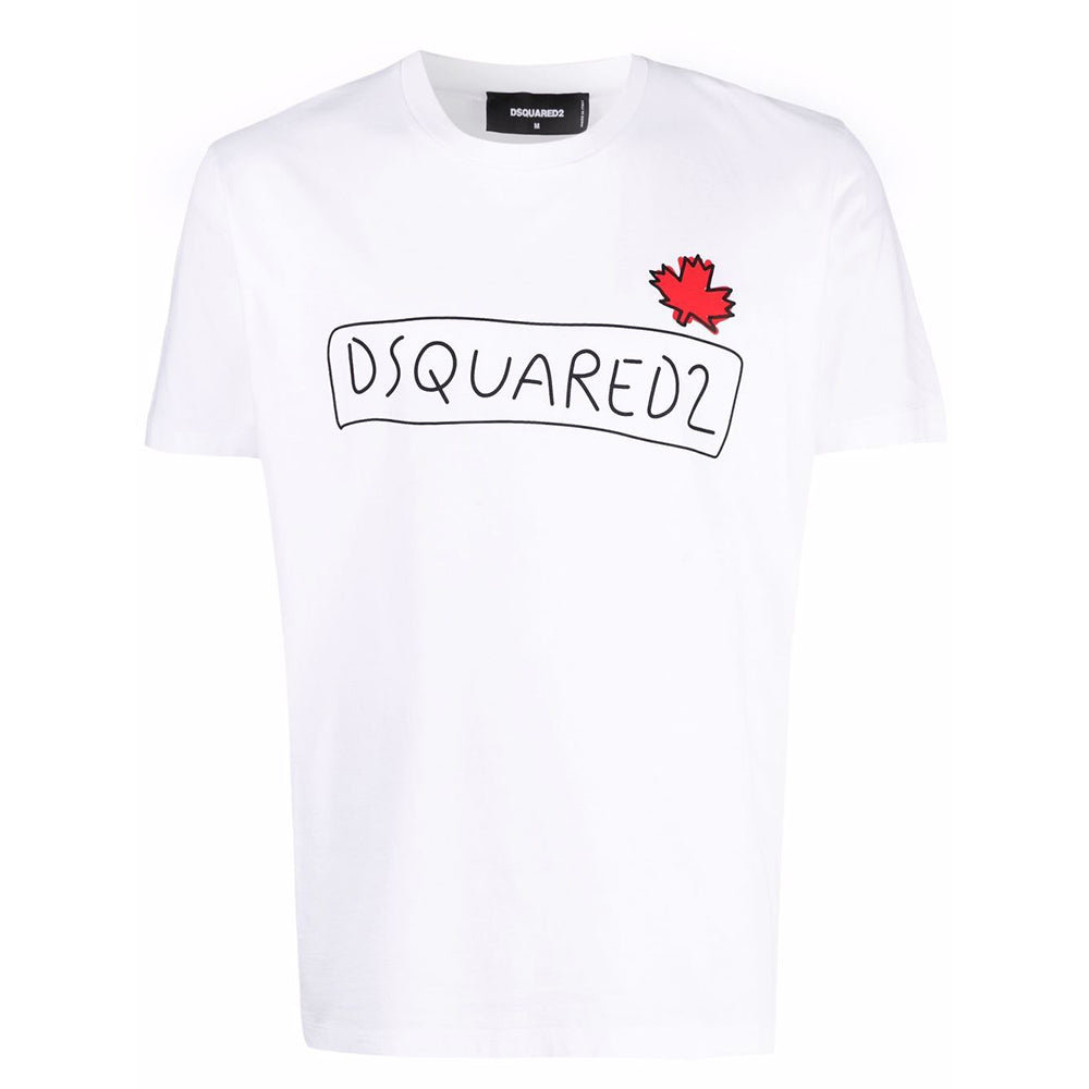 Dsquared2 Men&#39;s Maple Leaf Logo Doodle-Print T-Shirt White