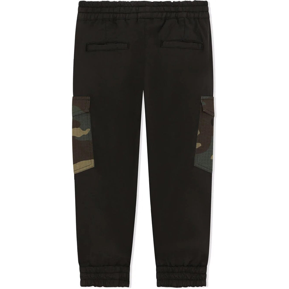Dolce &amp; Gabbana Boys Cargo Print Pocket Track Trousers Black