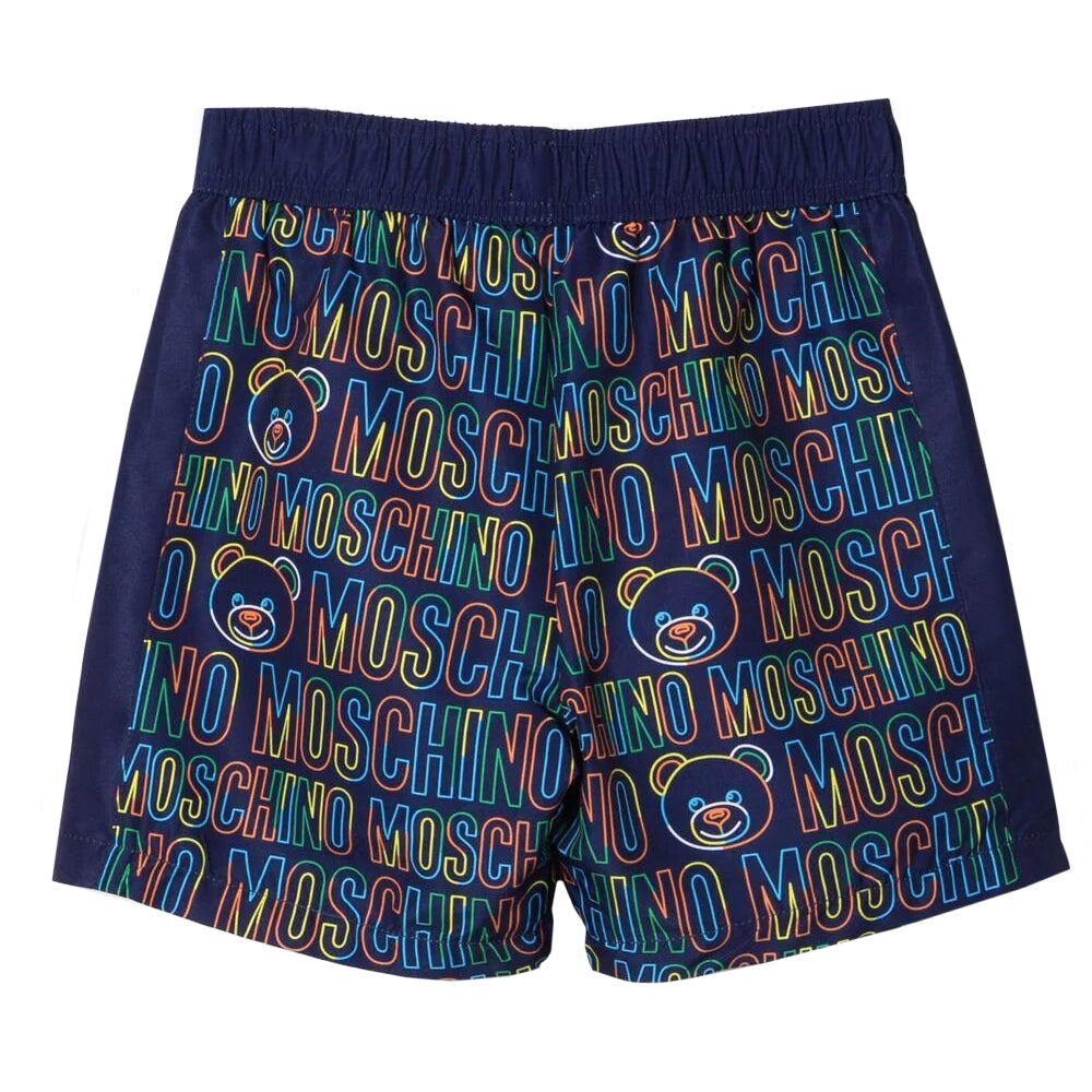 Moschino Boys All-Over Logo Swim Shorts Navy
