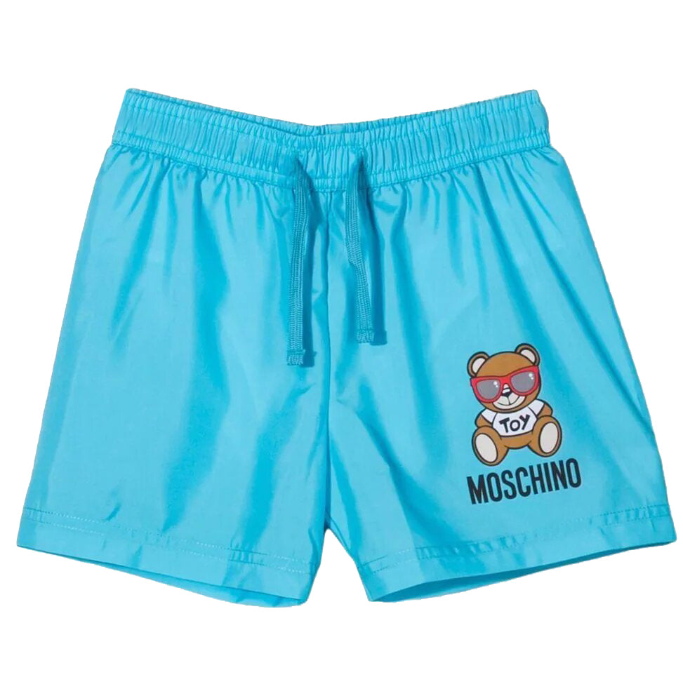 Moschino Boys Bear Logo Swim Trunks Blue