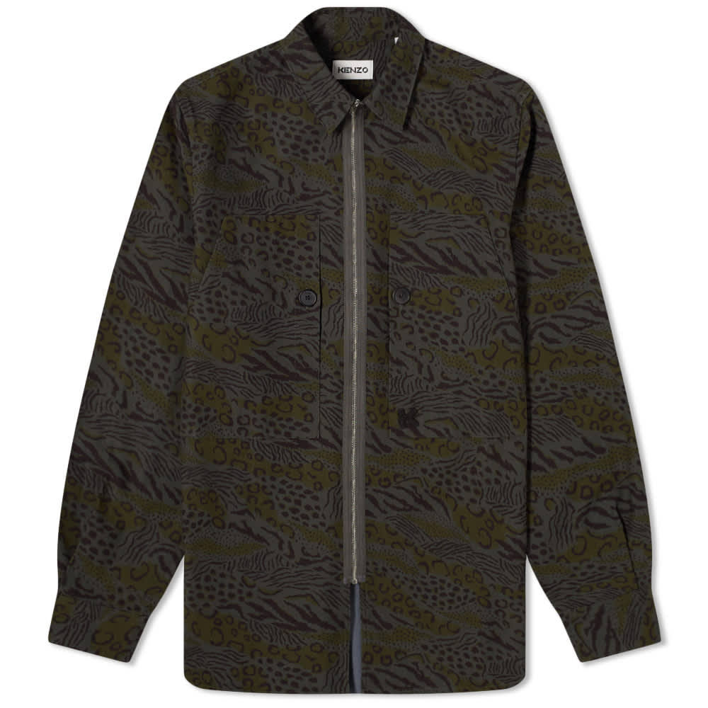 Kenzo Men&#39;s Printed Zip Shirt Khaki